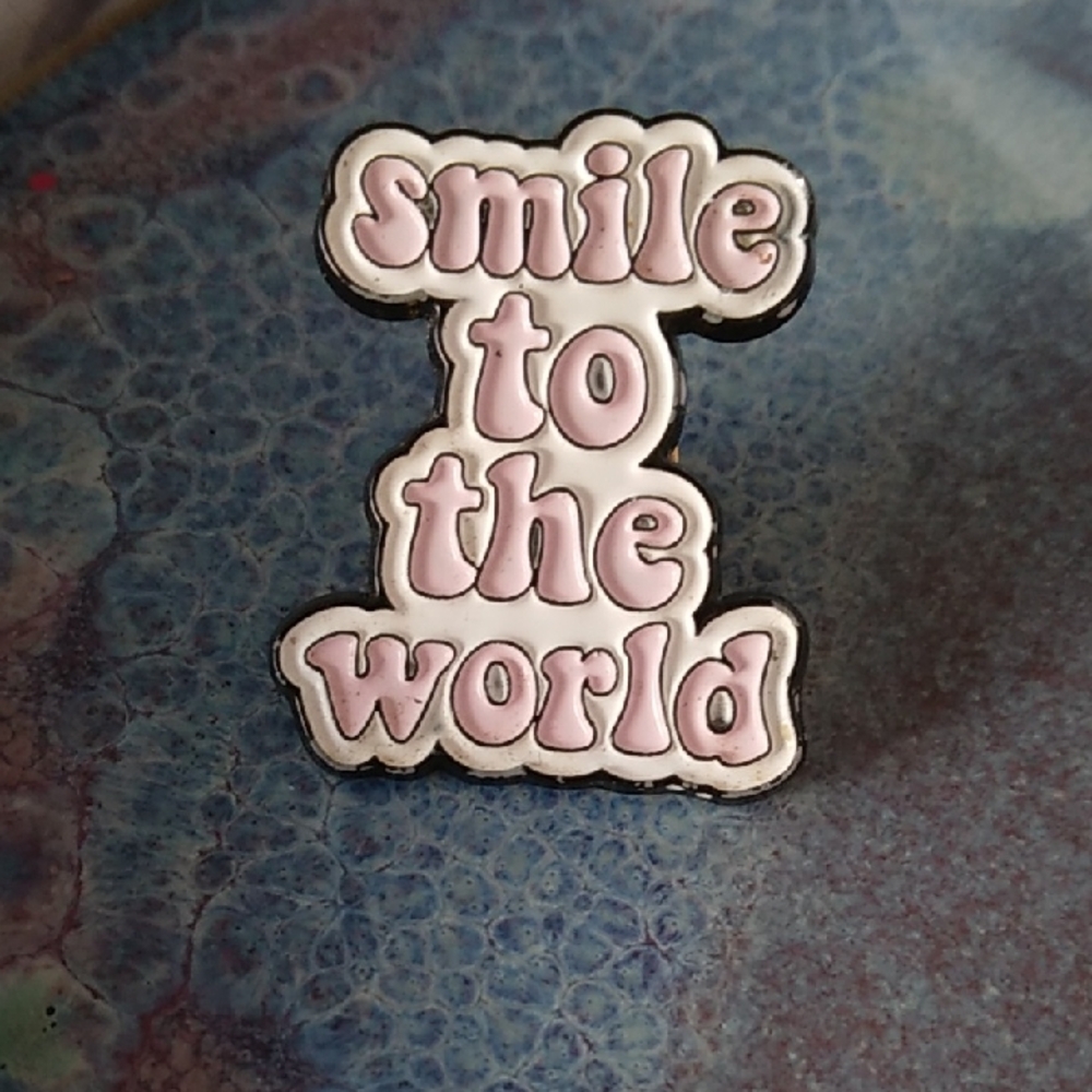 Smile to the World Pink and White Enamel Pin